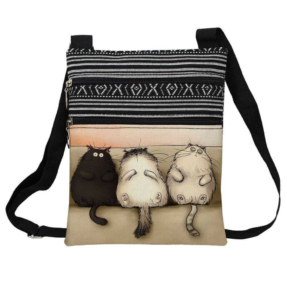 Funny Couch Cat Messenger Bag Small Ethnic Pattern Printed Adjustable Strap :'D